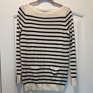 LOFT Black and Cream Striped Sweater